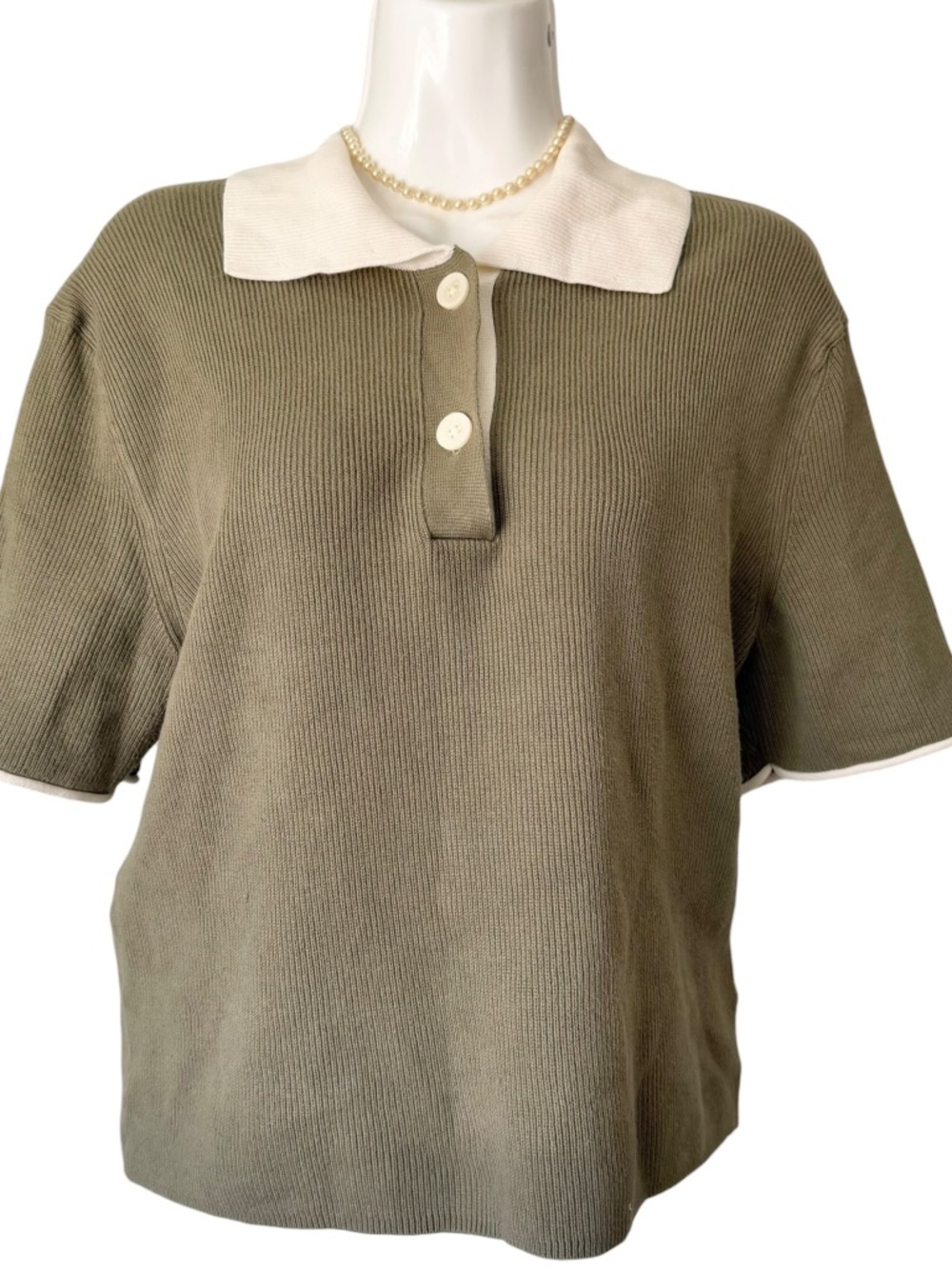 Banana Republic Olive Green Contrast Collar Knit Polo Top M